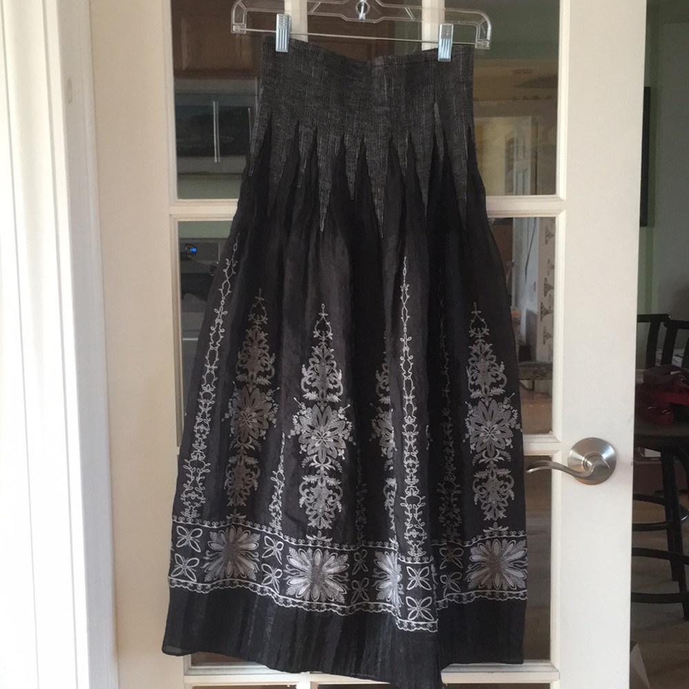 Anthropologie Lapis Gray ruched printed midi skirt - Picture 2 of 4